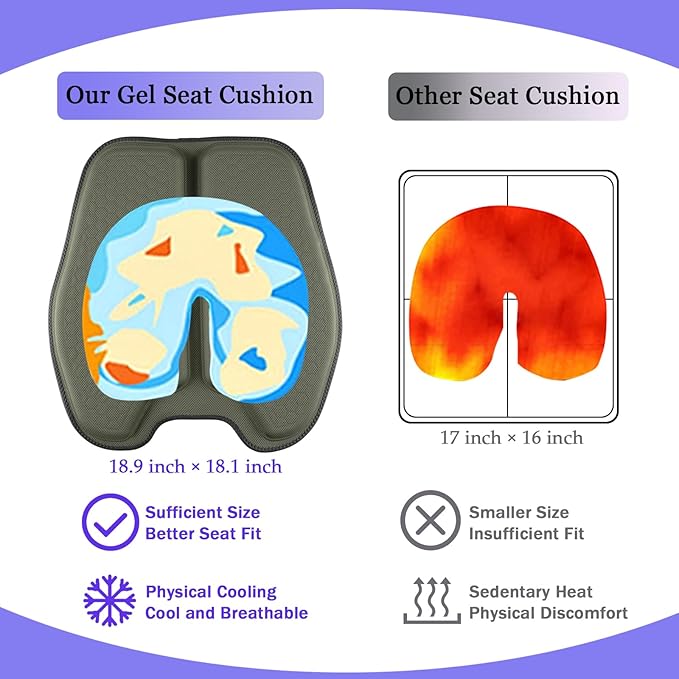 Soft Thin Gel Seat Cushion for Car Seat, Office Chair, Wheelchair, Stadium - Non-Slip Car Seat Cushions with 1 Inch Gel - Sciatica & Tailbone Pain Relief (Green)