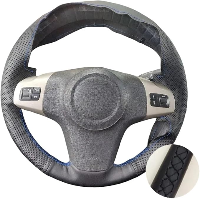 PU Leather Car Steering Wheel Cover for 2009-2017 Corsa (D) & Corsa (D) (3-Spoke) - Enhanced Grip & Comfort(Black Thread)