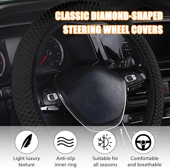 BESULEN Elastic Stretch Car Steering Wheel Cover, 15 Inch Anti Slip Breathable Ice Silk Auto Steering Wheel Wrap Guard, Comfortable Vehicle Interior Accessories, Universal for SUV RV Truck