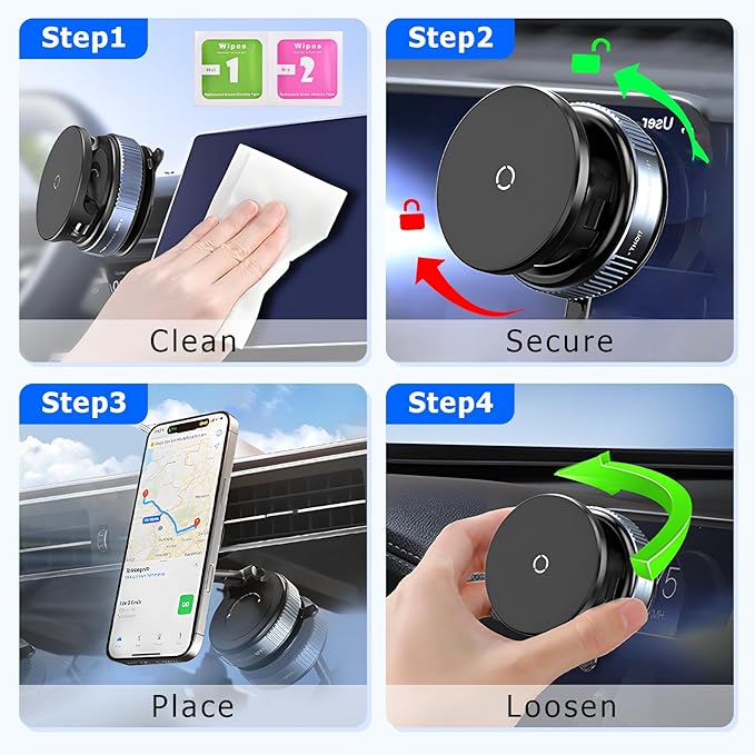 Magnetic Phone Holder for Car, Magsafe Car Mount with Nano Gel Suction Cup for Dashboard & Windshield, Compatible with iPhone 12/13/14/15/16/17 Series, Including Pro & Pro Max Models (Gray)