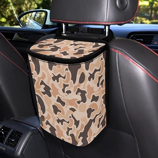 Car Trash Can with Lid Garbage Bag Dustbin Container Waste Basket Storage Pocket Duck Hunter Camouflage Hanging Large Capacity Vehicle Trash Bin