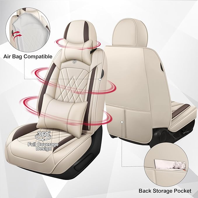 JGDL Car Seat Covers for Subaru Crosstrek 2016-2026, 2 Piece Set Nappa Leather Non-Slip Seat Protectors, Breathable Seat Cover Set. (Deluxe 2 Seats, Beige)