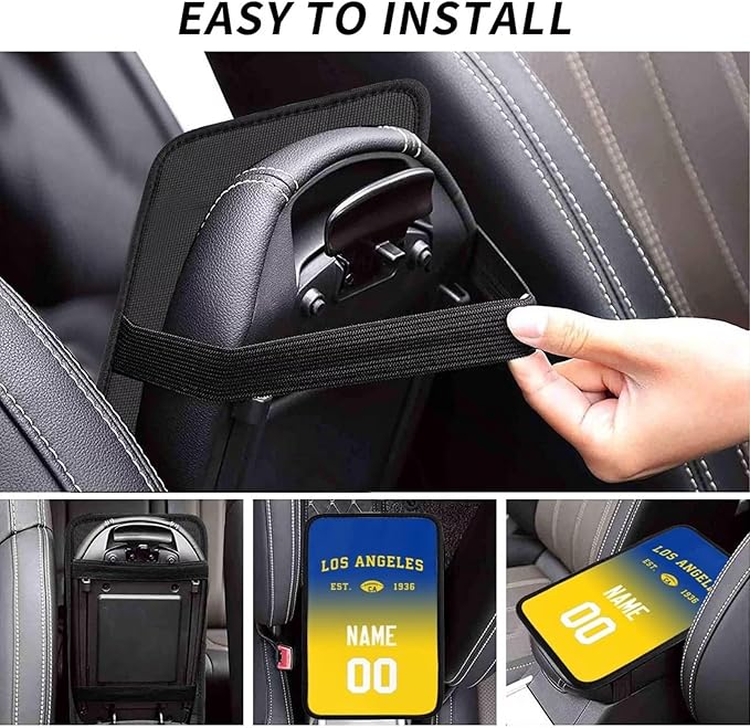 Custom Car Armrest Cover,Add Personalized Name and Number As Gifts for Loyal Football Fans,Auto Center Console Pad Car handrail Box Cushion,Fit for Most Car