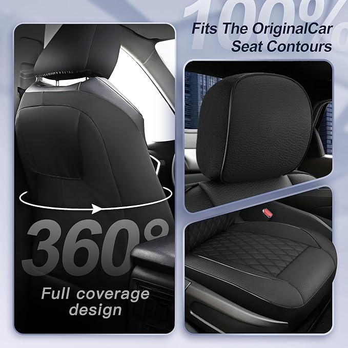 GIANT PANDA 2PCS Front Seat Covers for Hyundai, Piping Leather Durable Waterproof Seat Cover to Fit Sonata Elantra Santa Fe Tucson Accent Kona Palisade Genesis, Airbag Compatible (Black)