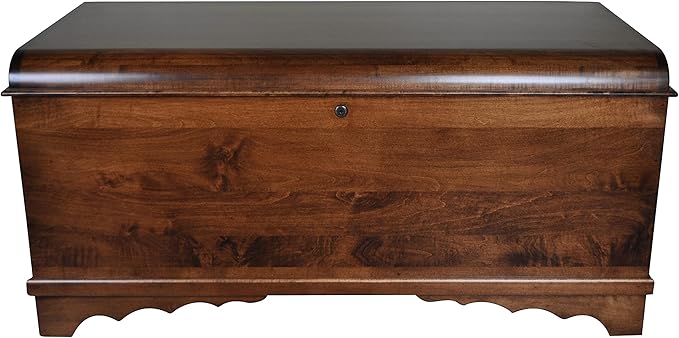 Rustic Red Door Co. Cedar Hope Chest with Waterfall Top, Amish Made Wooden Storage Trunk Box for Bedroom, Blanket, Clothes, Anti-Slam Hinges and Lock, 46", Brown Maple Wood, Asbury Stain