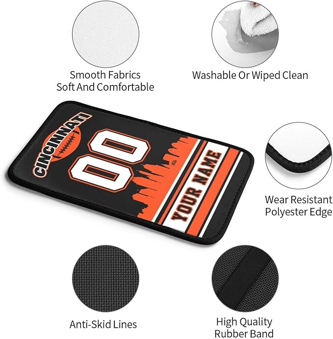 Custom Cincinnati Car Armrest Covers Personalized Football Style with Name Number Customized Auto Center Console Pad Car Handrail Box Cushion for Most Vehicle Decor Accessories, Fans Gift