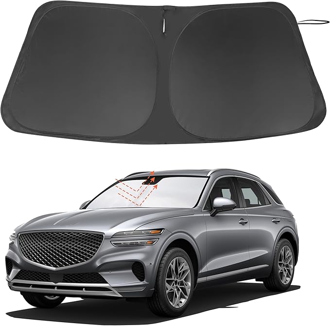 Windshield Sun Shade Custom Fit for 2022 2023 2024 2025 Genesis GV70 Accessories Foldable Sunshade Sun Blocker Protect Car from Sun Rays & Heat Damage Keep Car Cooler