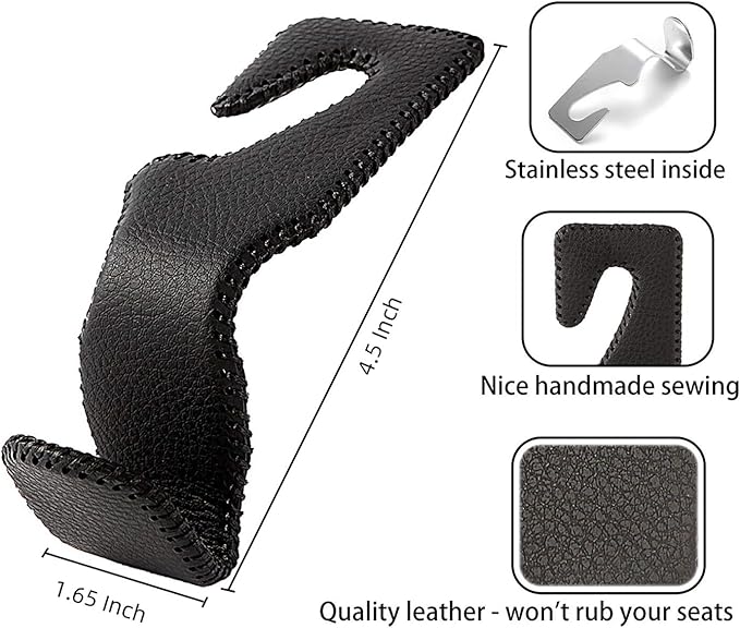 AMVOYOA Car Headrest Hook, Leather Vehicle Back Seat Hanger Storage for Purse Groceries Bag and More, Black&Red, Pack of 2