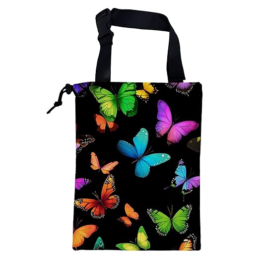 KXWQTRDD Car Garbage Bag Colorful Butterflies Drawstring Car Trash Bag Hanging for Back Seat with Adjustable Buckle Canvas Vehicle Trash Can Easy-to-Install