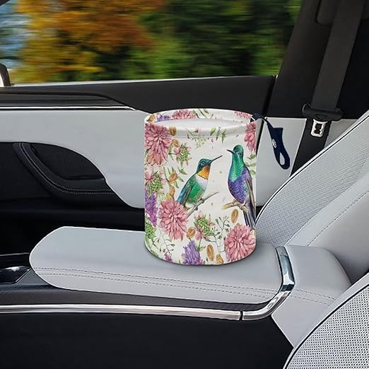 Brosoneto Collapsible Hummingbird Flower Trash Can - Rubbish Bin, Easy to Clean for SUVs, Trucks