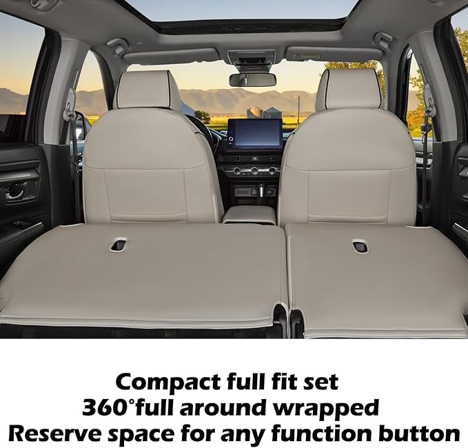 HKZ Fit CRV Car Seat Covers Full Set for Honda CR-V 2023 2024 2025 2026 CRV LX;EX;EX-L;Sport;Touring;Special Edition & Hybrid Model - Leather (Beige)