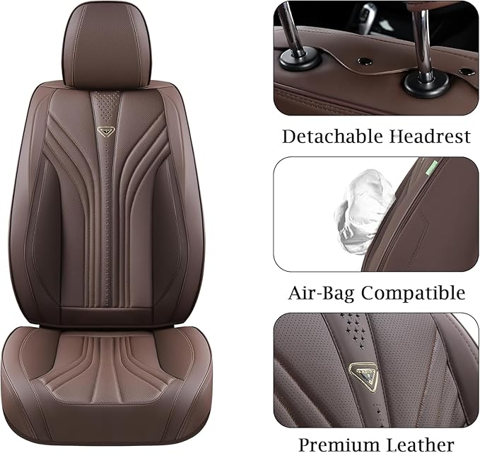 FLORICH Car Seat Covers, Dark&Brown Leather Car Seat Covers Front Seats, Premium Leatherette Car Seat Cushion for Cars, Automotive Seat Protectors Universal Fit for Most Sedans Cars SUV Trucks