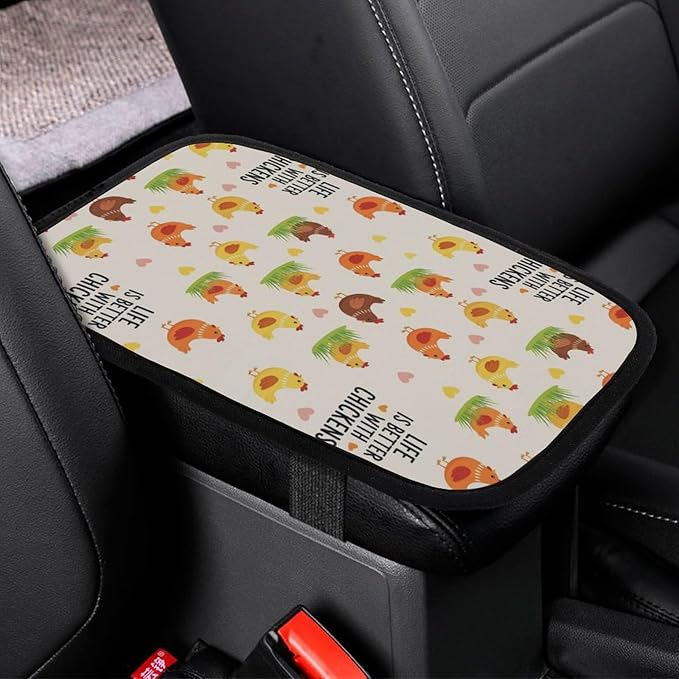 PPIKTC Anti-Scratch Waterproof Car Armrest Seat Pad Life is Better with Chicken Rooster, Protector for Car, SUVs, Trucks, Universal Fit