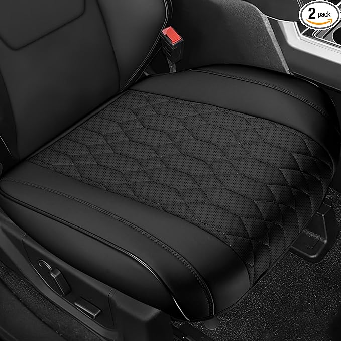 EQUIDEVDY 2 Pack Leather Bottom Car Seat Covers,Front Seat Covers for Cars,Driver Car Seat Cover,Luxury Faux Leather Seat Protectors,Full Wrap,Waterproof,for Most Vehicles,Sedan,SUV,Truck (Black)