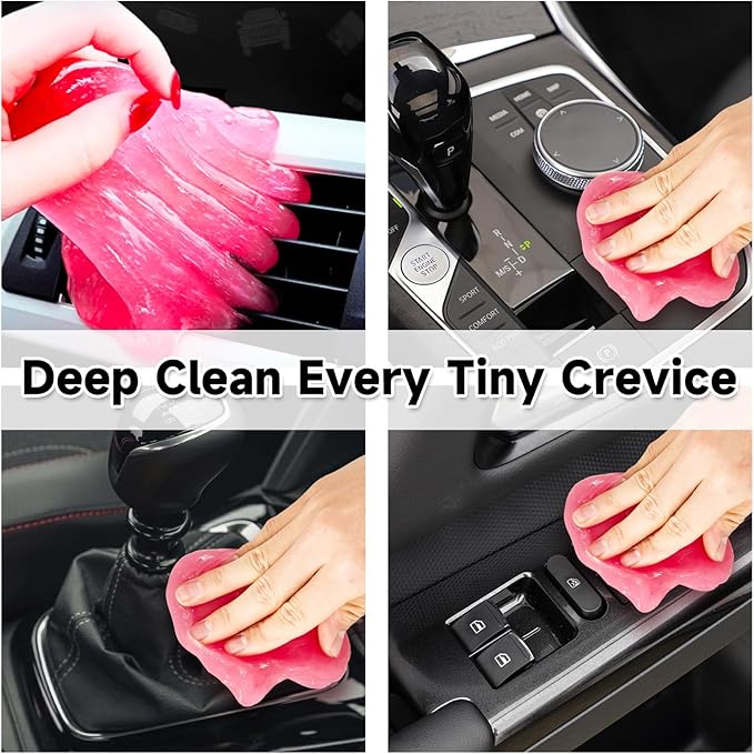Car Detailing Brush Set, 8PCS Pink Auto Cleaning Kit – Soft Bristle Brushes, Dust Blower, Cleaning Gel, Microfiber Towel – for Interior & Exterior, Dashboard, Air Vents, Wheels, Car Cleaning Supplies