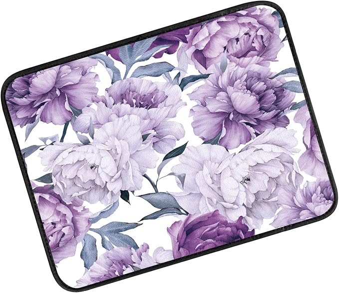 Car Center Console Cover, Universal Soft Large Neoprene Auto Armrest Seat Box Cover, Funny Car Decor Accessories Fit for Most Cars, Vehicles, SUVs Cute Purple Floral