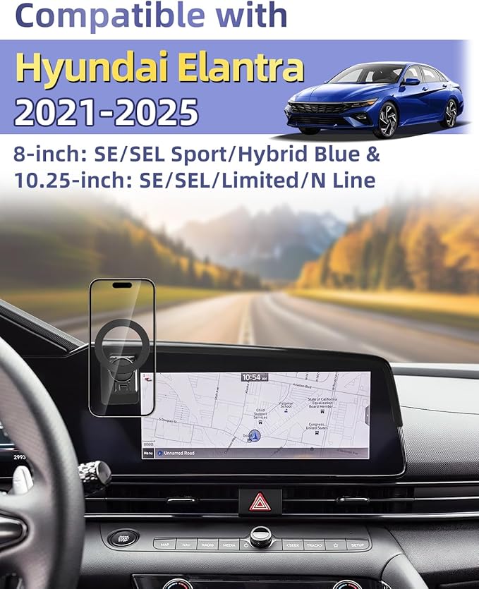 PZK Car Phone Mount for Hyundai Elantra 2021-2025 SE/SEL/Sport/Limited/N Line Accessories 8-Inch/10.25-Inch Screen Car Phone Holder Compatible with Magsafe 360° Rotation Phone Cradles Not Affect Vent