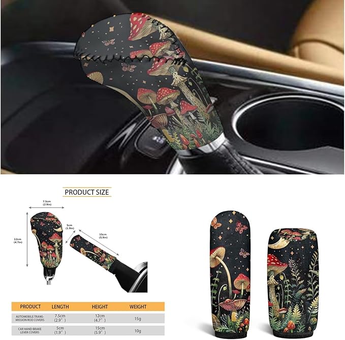 Mushroom Car Accessories 6 PCS Sets for Men Women Car Steering Wheel Cover Armest Cushion Auto Interior Decor for SUV Truck Sedan