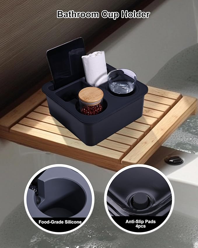 Car Cup Holder Tray Bonfixe 4-Inch Anti-Spill Design - Stable Backseat Organizer with Anti-Slip Pads | Food-Grade Silicone Couch Caddy for Car, Truck, Home, Office (Black-Grey)