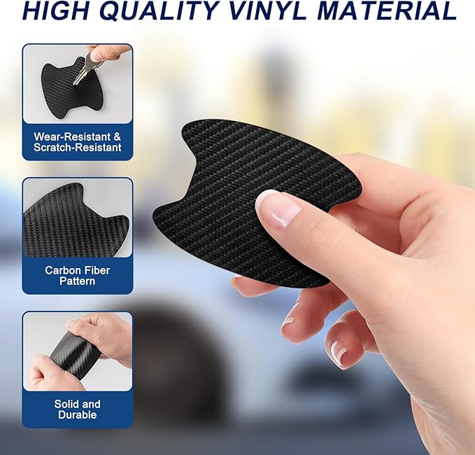 8 Pcs Car Handle Stickers, Carbon Fiber Cup Protectors, Universal Auto Handle Film, Anti-Scratches Stickers for Most Vehicles