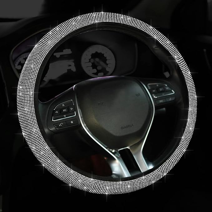 Diamond Car Steering Wheel Cover, Crystal Rhinestone Steering Cover, 15 inch Anti-Slip Steering Wheel Protector for Women & Girls, Easy Installation & Cleaning (Bling Crystal)