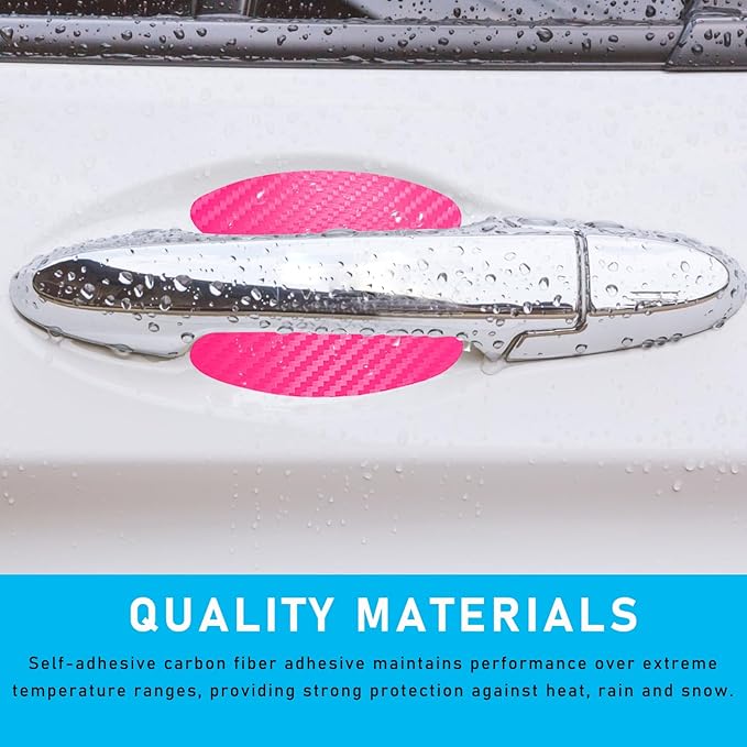 Ziciner 8 PCS Car Door Handle Sticker, Carbon Fiber Texture Auto Door Handle Protective Films, Anti-Scratches Door Side Handle Paint Guard, Universal Vehicle Accessories for Most Cars (Pink)