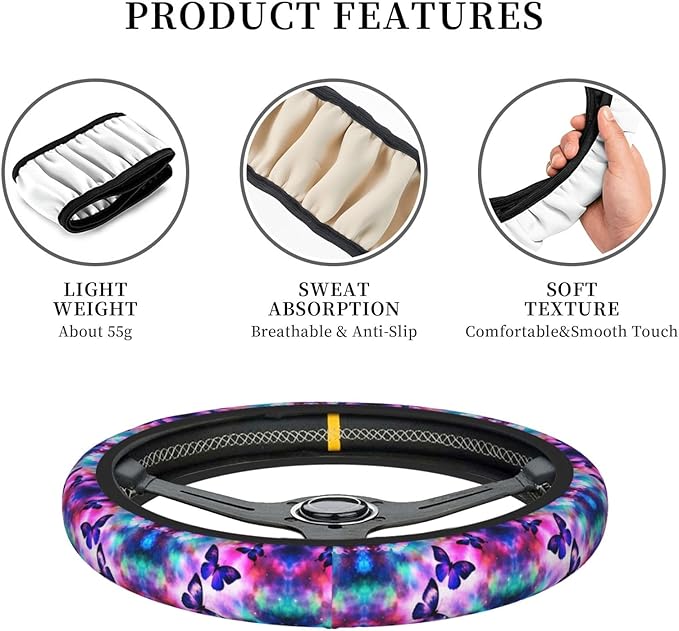 Butterflies Galaxy Universal Fit Steering Wheel Cover for Car, Truck, and SUV, Durable Steering Wheel Protection