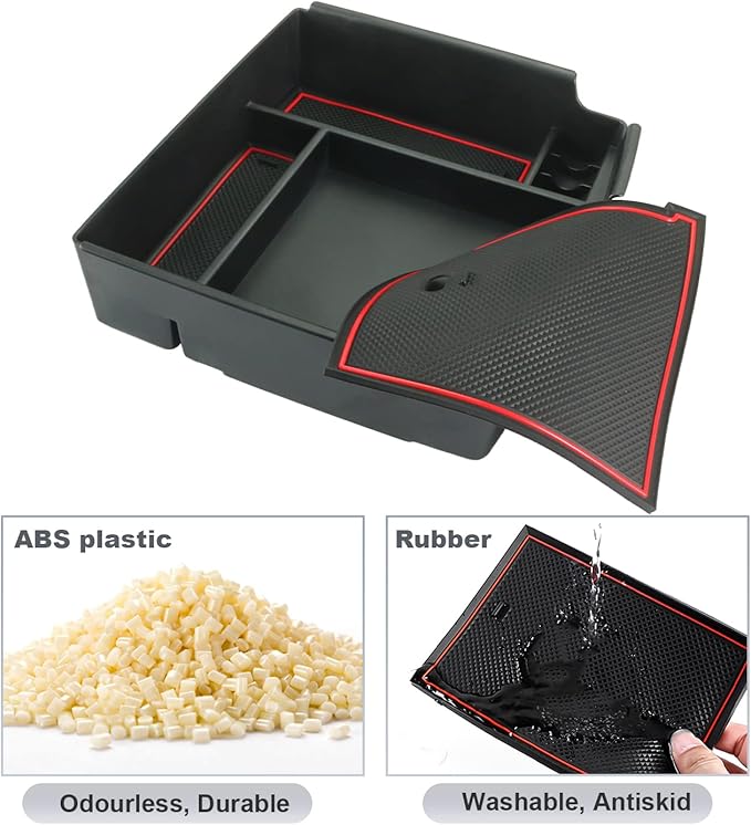 SKTU Compatible with 2022-2025 2026 Kia Carnival Center Console Organizer 2024 2025 2026 Carnival Accessories Insert ABS Materials Tray 2022-2026 Carnival Console Tray with Coin and USB Hole (Red)