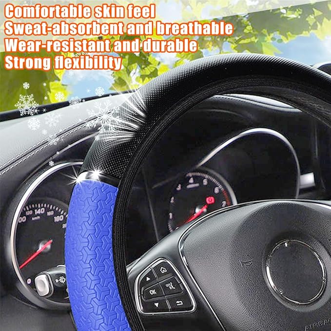 Car Steering Wheel Cover, PU Leather Elastic Vehicle Steering Wheel Protector, 14.5-15 Inches Non Slip Automotive Interior Steering Wheel Accessories, Universal Fit (Blue)