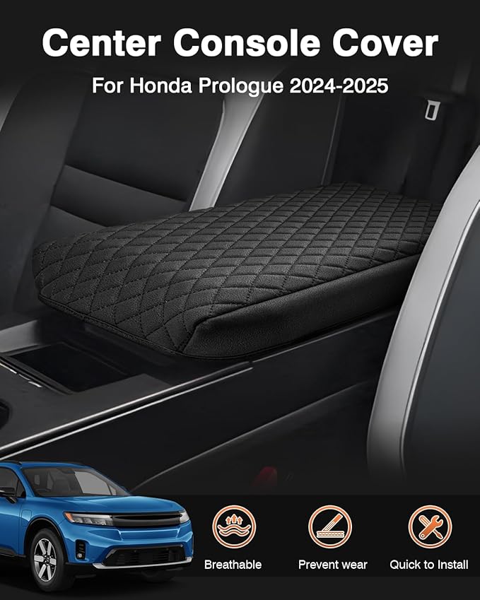 Shademax Custom for 2024 2025 2026 Honda Prologue Center Console Cover Armrest Cover for Honda Prologue Accessories Arm Rest Cushion Pad Leather Middle Console Cover Armrest Seat Box Protector Black