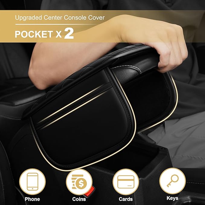 Center Console Cover for Passport: Armrest Cover for Car with 2 Storage Bags - Scratch & Wear Resistant & Waterproof Leather Console Cover,Anti-Scratch Auto Armrest Pad Accessory （Black