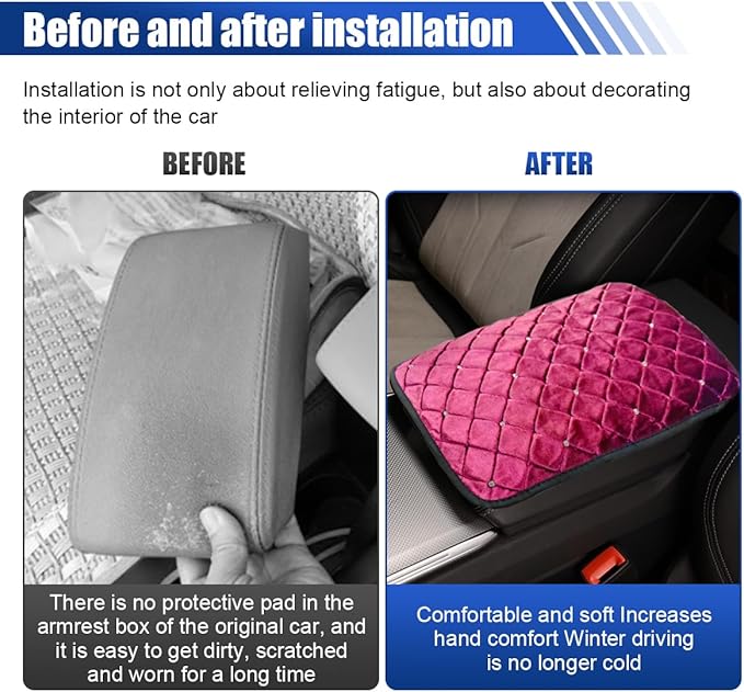 Plush Car Center Console Pad, Bling Diamond Car Armrest Cover, Soft Seat Box Cover Protector, Universal Car Interior Decoration Accessories Fit Most Vehicle, SUV, Truck, Car (Pink)