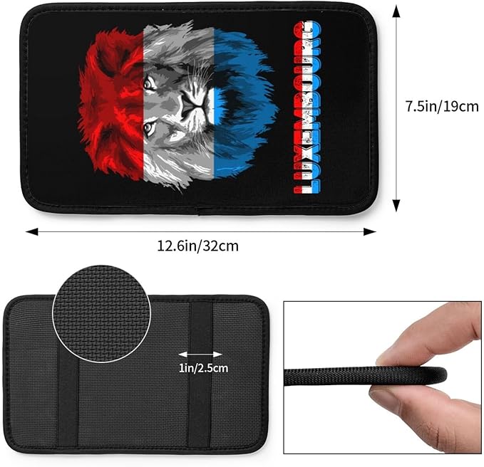 Vintage Luxembourg Luxembourger Flag Lion Head Auto Center Console Armrest Cover Car Handrail Box Cushion Pad Mat Universal Fit Most Vehicle Sedan Truck SUV Soft Comfort Decor Accessories