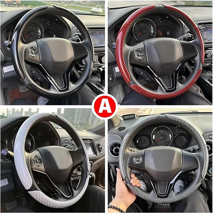 3PCS Universal Car Steering Wheel Cover - Warm Winter 38cm Round Glossy Laser Carbon Fiber fit for Interior Accessories(3PCS Yellow)