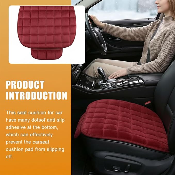 YoRise Car Seat Cushion, Soft Plush Auto Seat Pad with Storage Pocket, Car Driver Seats Protector Cover with Non-Slip Rubber Bottom, Winter Vehicle Accessory for SUV, Truck, Home, Office (Red)