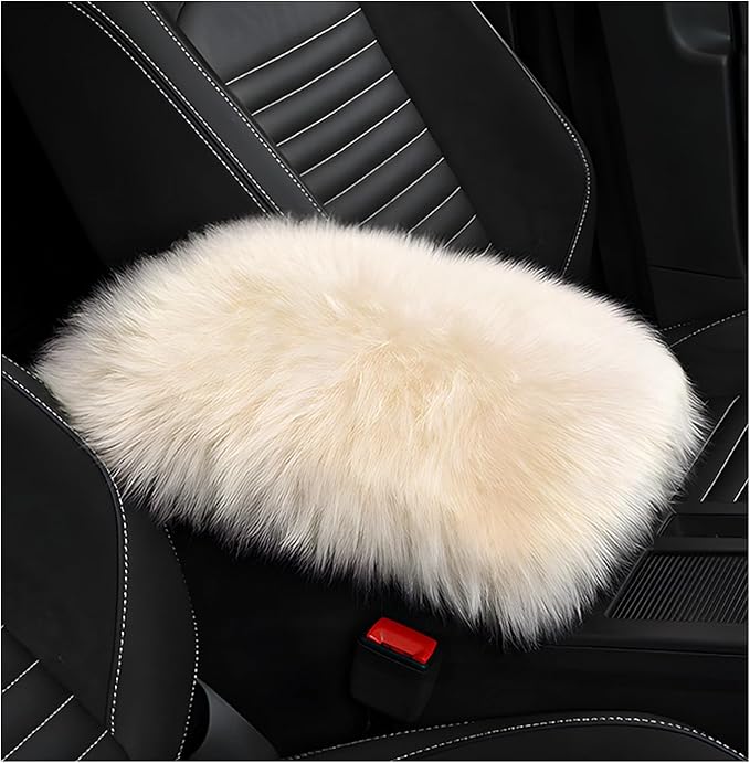 Furry Car Center Console Cover Pad, 11.8"×7.9" Auto Fluffy Plush Center Armrest Protective Cover, Comfortable Fuzzy Armrest Seat Box Protector Cushion for Cars Trucks SUVs (Light Beige)