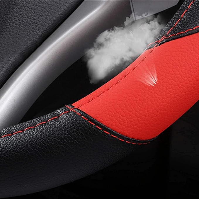 D Shape Car Steering Wheel Cover, Universal 15 inch Stitching Color Anti-Slip Steering Wheel Protector, Black and Red Sports Style (red Sports D Shape)