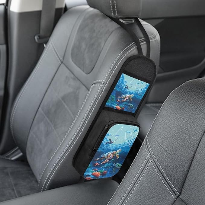 Sea Turtle Car Storage Bag Car Seat Side Hanging Bag Net Bag 2 Pocket Easy To Install Phone Wallet Small Object Storage,Suitable For Most Vehicles Truck Loading And Unloading