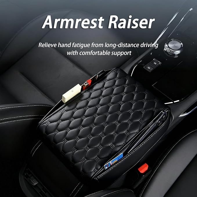 Car Center Console Cover for KIA Cadenza 1. Gen VG 2009 2010 2011 2012 2013 2014 2015 2016, Thick Armrest Cushion Pad with Side Storage Pockets, Center Console Protector, Arm Rest Cover