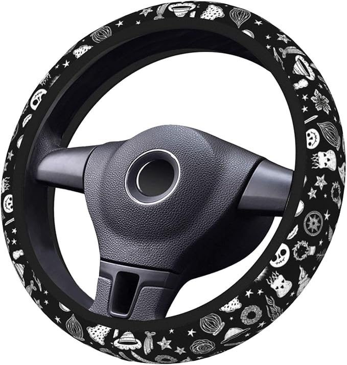 Ghost Steering Wheel Cover for Women Men Girls, Car Accessories Decor Thickened Anti-Slip Auto Steering Wheel Covers Protector Universal Fit 15 Inch for Cars, Truck, SUV