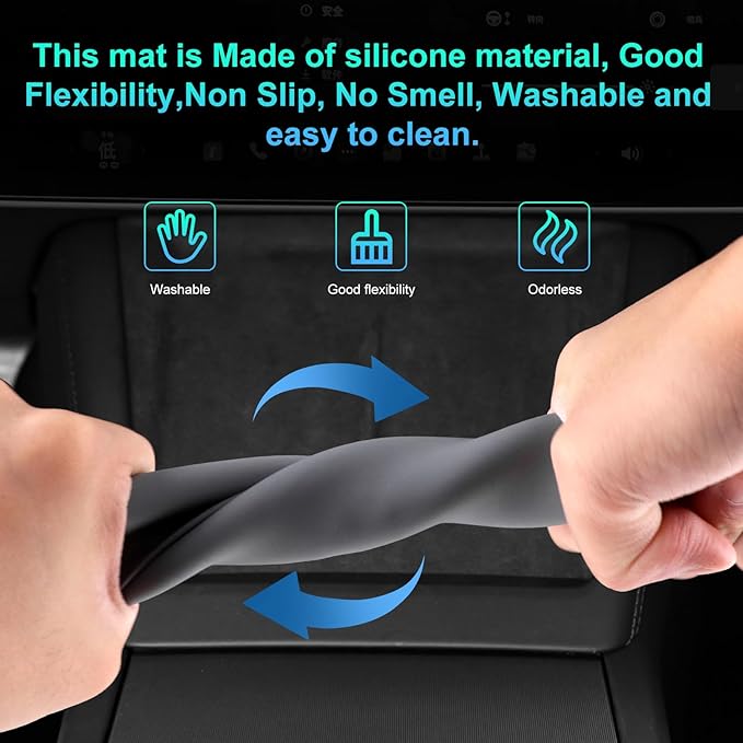 for 2024 Tesla Model 3 2025 Model Y Wireless Charging Anti-Slip Mat Silicone Protective Pad for Tesla Accessories (Grey)