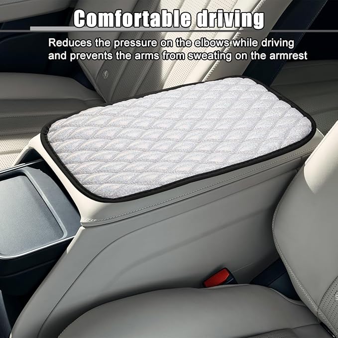 Car Center Console Cover, Soft Comfortable Vehicle Armrest Seat Box Cover Cushion, Wear Resistant Auto Armrest Storage Box Decoration Protector Pad, Universal for Truck SUV Sedan (White)