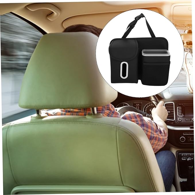 Mikinona Vehicle Backseat Organizer Tissue Box Holder and Cup Holders Multifunctional Car Storage Bag for Back Seat Space-saving Design Construction