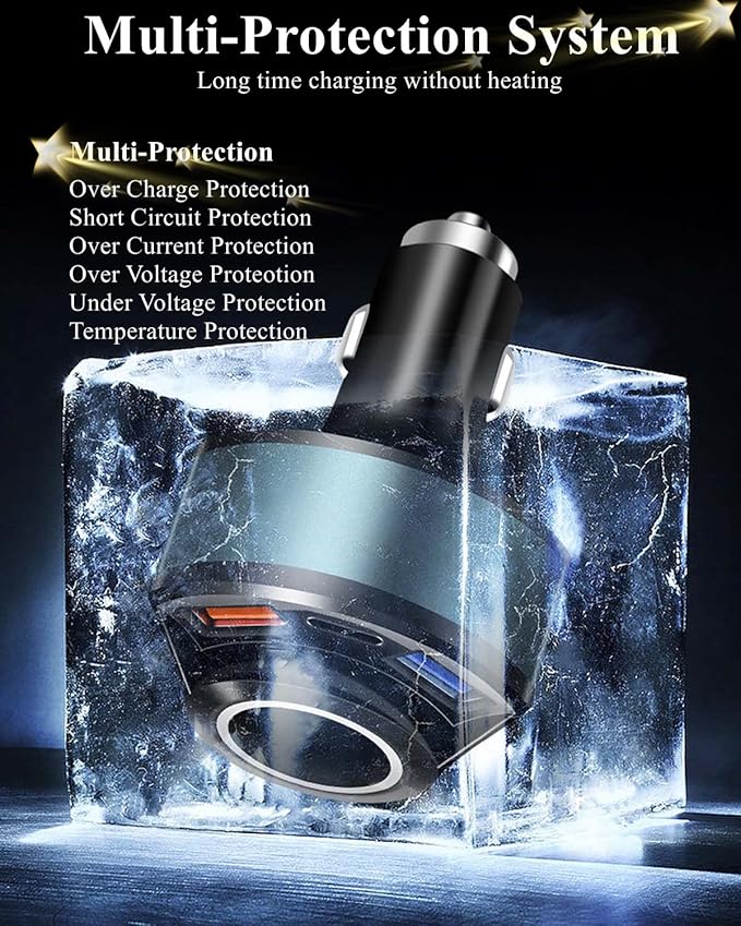 [4IN1&QC3.0] Cigarette Lighter Splitter Adapter, Car USB Charger Adapter Multi Port, 12V-24V Car Adapter Compatible with iPhone 16 Pro Max/15/14/13/12/11/XS/XR/8/7,Samsung S10/20/21/Plus, Dash Cam etc