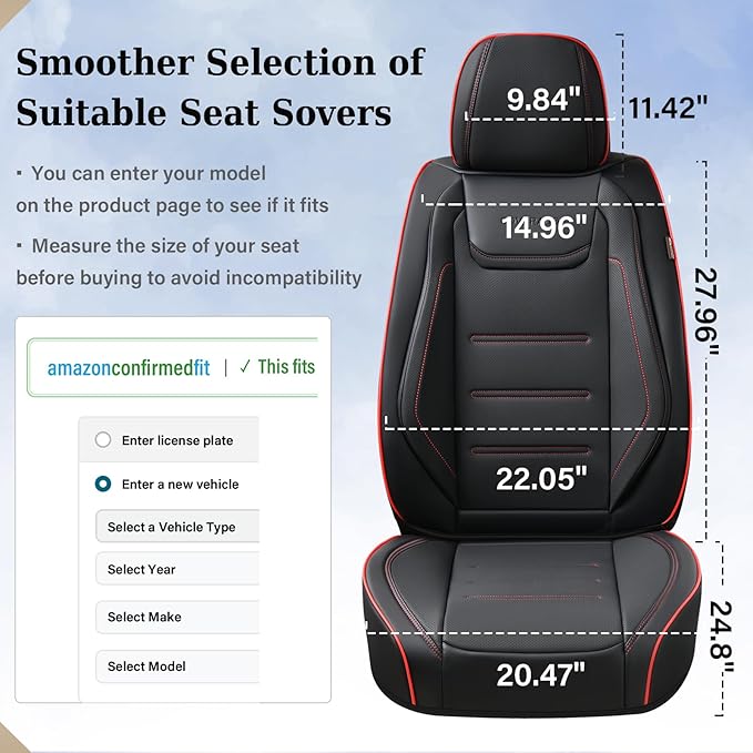 Coverado Car Seat Covers, Front Covers for Cars, Car Seat Cover Front Seats, Car Seat Protector Waterproof, Leather Cushion, Universal Interior Covers Seat Protectors for Most Cars Black-Redline
