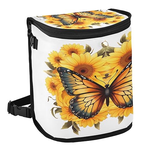 MNSRUU Car Trash Can with Lid, Butterfly Sunflower Car Trash Bag Hanging Organizers and Storage for Front Back Seat, Leak-Proof Trash Bin