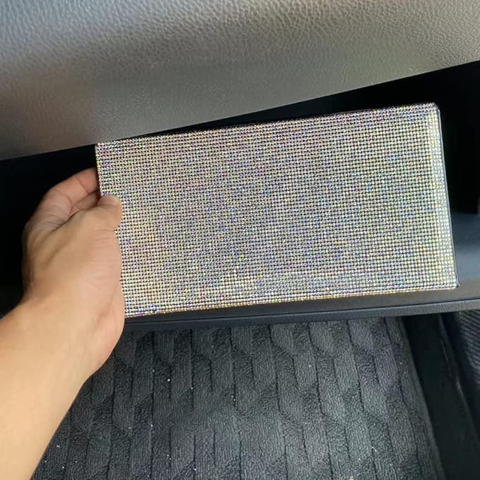 Bling Car Registration and Insurance Document Holder,Rhinestone Organizer Leather Vehicle Glove Box Organizer Car Holder Magnetic Closure Driver License Card Wallet Case (Colorful)