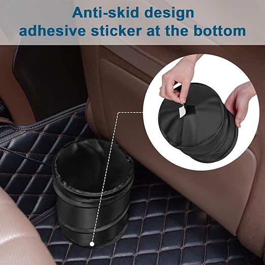 Kincown Car Trash Can, 2 Packs Mini Collapsible Pop-up Car Garbage Can, Waterproof Hanging Car Trash Bag with Velcro, Car Trash Bin, Black