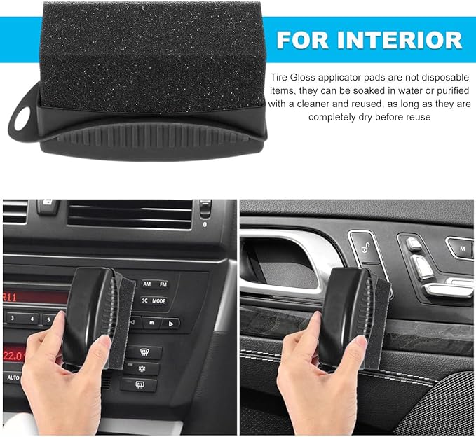 2 PCS Tire Shine Applicator, Flat Dressing Waxing Sponge Pads With Lid Cover, Reusable Polishing Cleaning Foam Applicators With Rectangular Box, Car Accessories (Black)