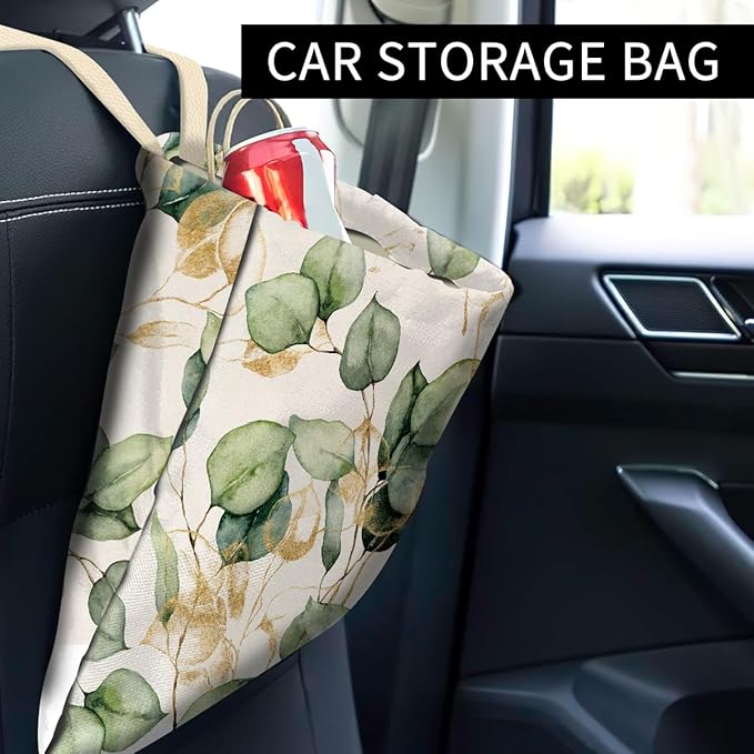 ABUIFDK Car Trash Can, Cute Car Trash Bag, Hanging Car Organizer and Storage Bag, Trash Bin for Car Accessories, Vehicle, Travelling, Camping Watercolor Golden Leaf